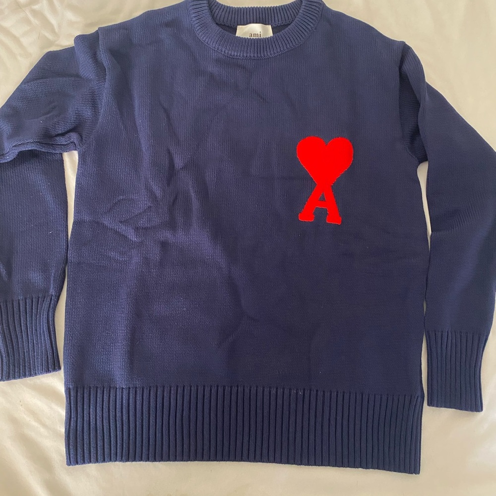 Sweaterworks Blue Crewneck with Red Heart Accent